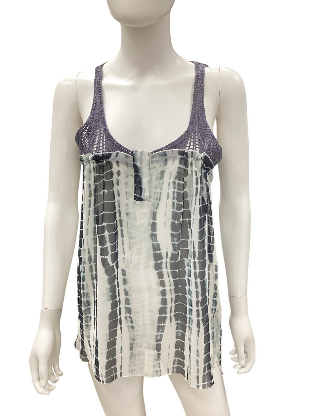 Free People Top Women’s SZ S Petite Crocheted Top Part Tie Dye Bottom White Blue